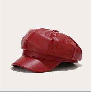 Newsboy Cap Dark Red PU Leather